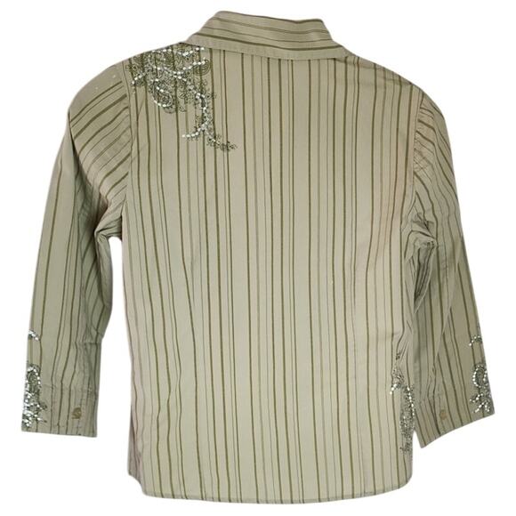 Christopher & Banks Green striped embroidered Buttoned Up Blouse W Size Small - Picture 2 of 10